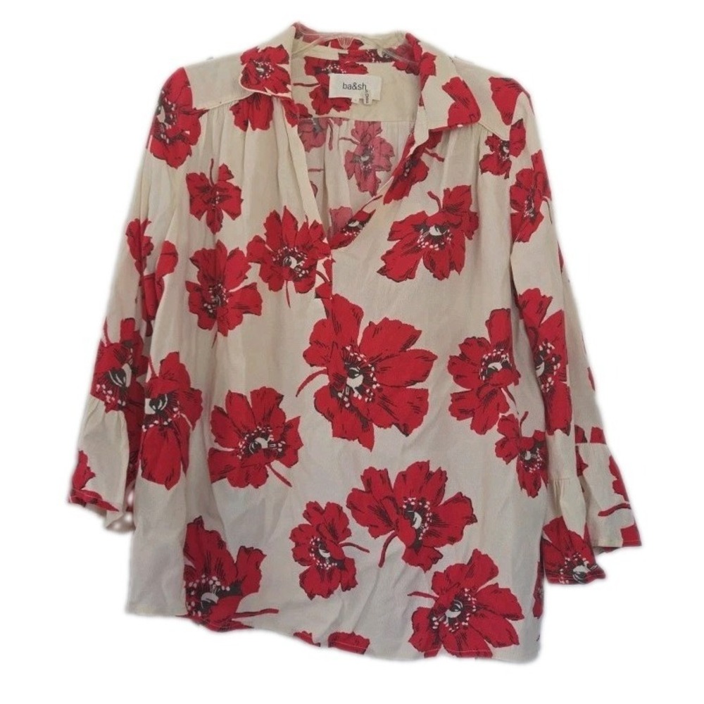 Ba&sh | Women's Small Cream & Red Lady Shirt Floral Button